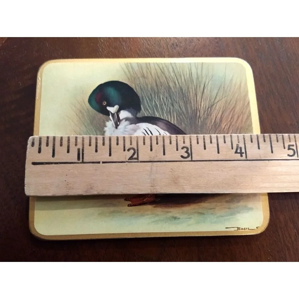 COASTERS Wild Duck Mallard Cork Back Basil Ede England Vintage Set of‎ 4 Barware